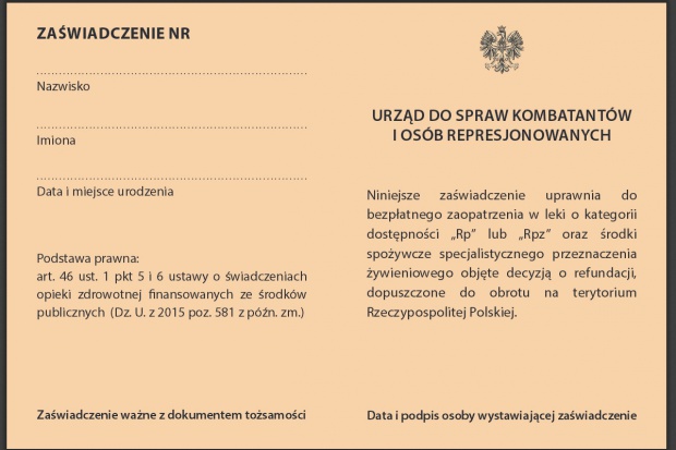 Zaświadczenie jest wydawane przez USKiOR Wzór zaświadczenia dla żołnierzy-górników na bezpłatne leki
