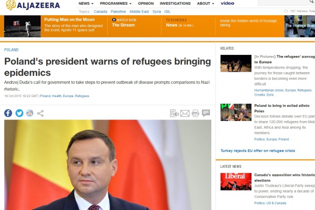 Katarska Al Dżazira bardzo skrytykowała wypowiedź Andrzeja Dudy. Fot. prscr Duda i „epidemie od uchodźców” w światowych mediach
