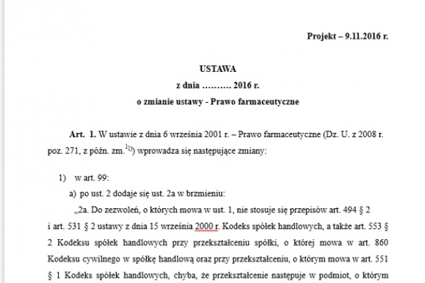Fragment projektu noweli ustawy Pf Kto napisał projekt