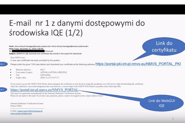 Sanmouczek w formie prezentacji Generowanie certyfikatu dostępu do IQE