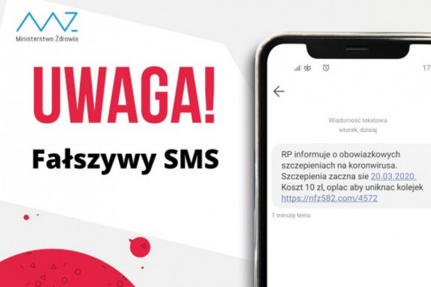 Ministerstwo Zdrowia ostrzega przed fałszywymi SMS-ami (Fot. MZ,TT) SMS-y o szczepieniach na koronawirusa to fake news!