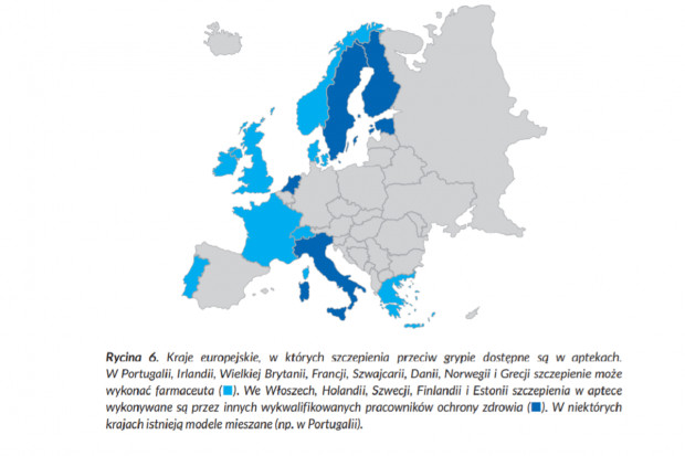 W wielu krajach szczepień w aptekach nie wykonują farmaceuci, a zatrudniony w tym celu personel pielęgniarski (fot. Raport Szczepienia przeciw grypie w aptekach) Szczepienia wykonywane są aktualnie w aptekach w 13 krajach