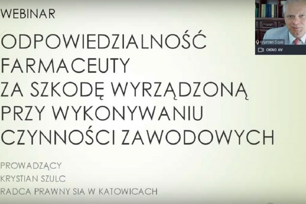 Dwa wykłady dot. ubepieczenia OC farmaceutów (fot. printscreen) SIA: nagranie z webinaru. O OC farmaceutów