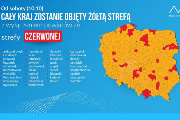 Podział na strefy (fot. MZ) Cała Polska podzielona na strefy żółtą i czerwoną