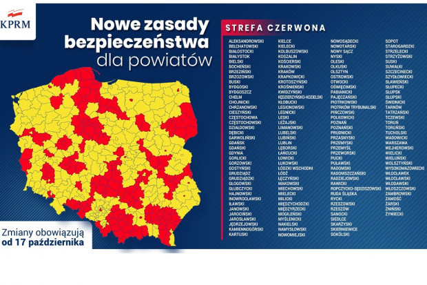 W czerwonej strefie znalazły się m.in. Bydgoszcz, Toruń, Lublin, Łódź, Kraków, Warszawa, Przemyśl, Rzeszów, Kielce, Białystok, Gdańsk, Gdynia, Sopot, Poznań i Częstochowa (fot. MZ) W strefie czerwonej znajdzie się prawie połowa Polski