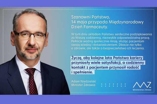 Minister Zdrowia, Adam Niedzielski, składa życzenia farmaceutom (fot. TT MZ) Międzynarodowy Dzień Farmaceuty czy turecki Narodowy Dzień Farmacji?